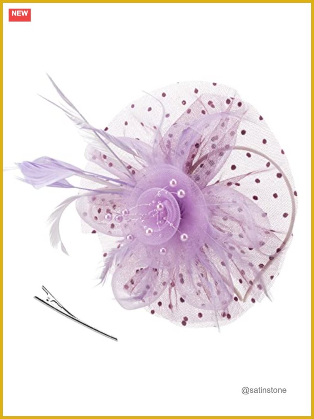 Fascinator Hat with Mesh Ribbons & Feathers Headband Clip Tea Party Headwear